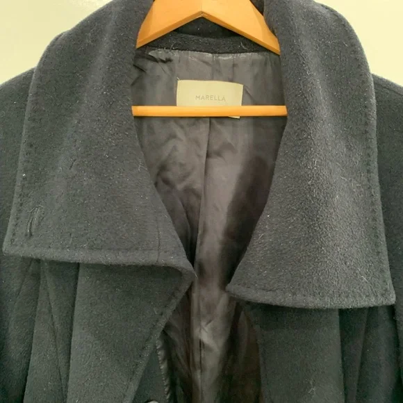 Marella Navy Virgin Wool Coat Missing Belt Minimalist Italian size 4 mid length